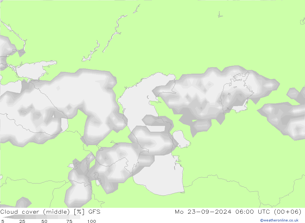 oblačnosti uprostřed GFS Po 23.09.2024 06 UTC