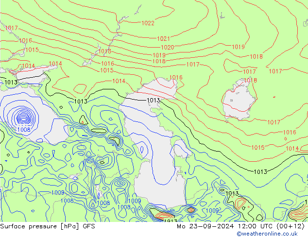 Yer basıncı GFS Pzt 23.09.2024 12 UTC