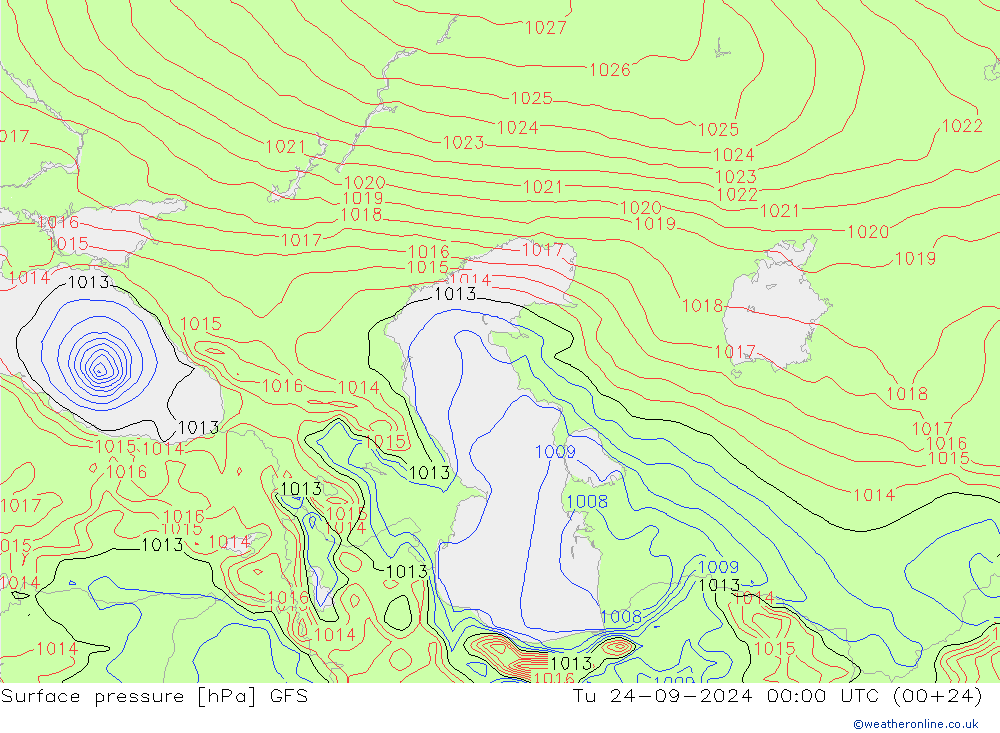 Atmosférický tlak GFS Út 24.09.2024 00 UTC