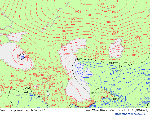 GFS: St 25.09.2024 00 UTC