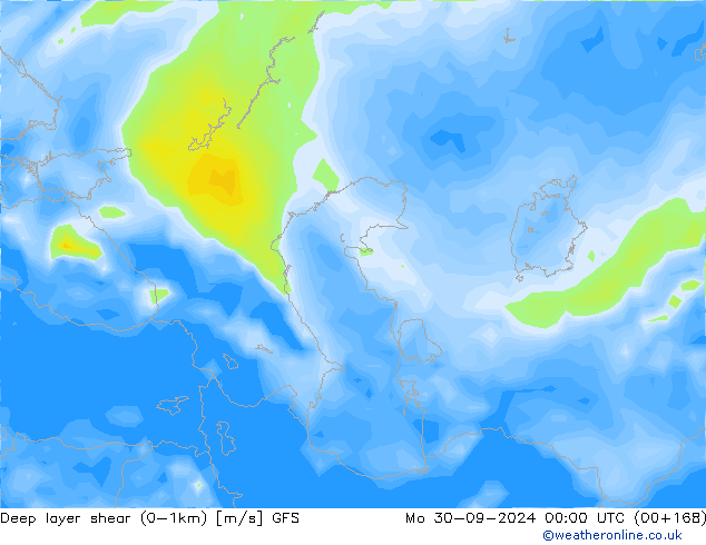 Deep layer shear (0-1km) GFS Po 30.09.2024 00 UTC