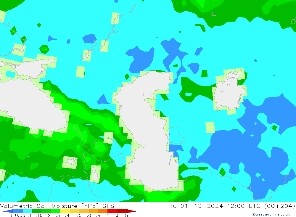 Volumetric Soil Moisture GFS  01.10.2024 12 UTC