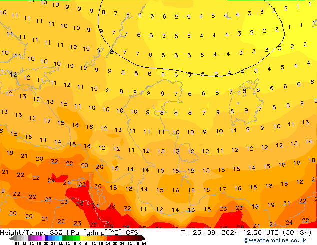 Z500/Rain (+SLP)/Z850 GFS Th 26.09.2024 12 UTC