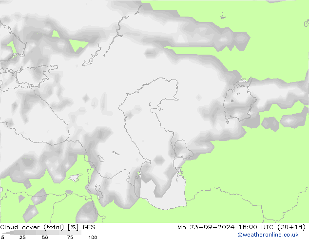 облака (сумма) GFS пн 23.09.2024 18 UTC