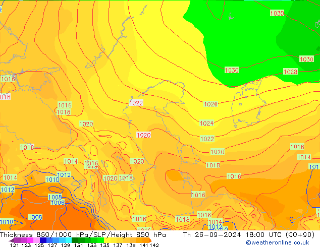 Schichtdicke 850-1000 hPa GFS Do 26.09.2024 18 UTC