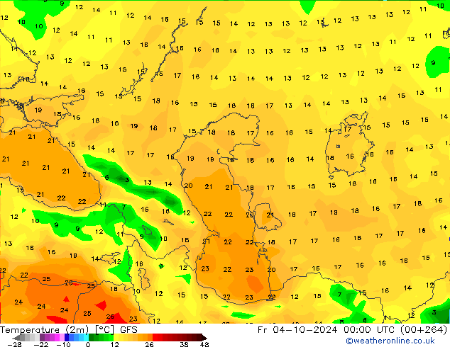 mapa temperatury (2m) GFS pt. 04.10.2024 00 UTC