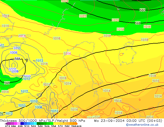 Thck 500-1000hPa GFS lun 23.09.2024 03 UTC