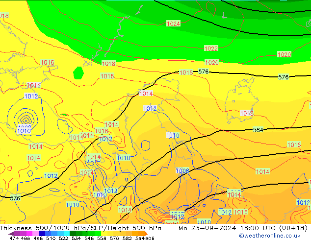 500-1000 hPa Kalınlığı GFS Pzt 23.09.2024 18 UTC