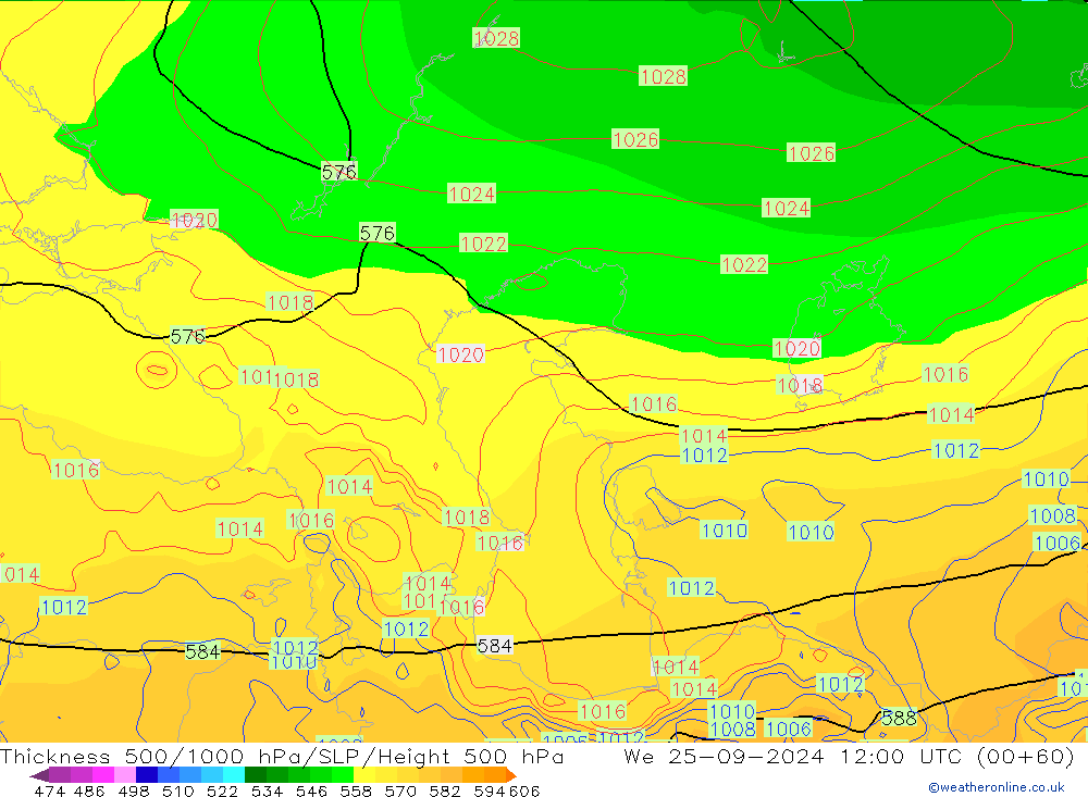 Thck 500-1000hPa GFS St 25.09.2024 12 UTC