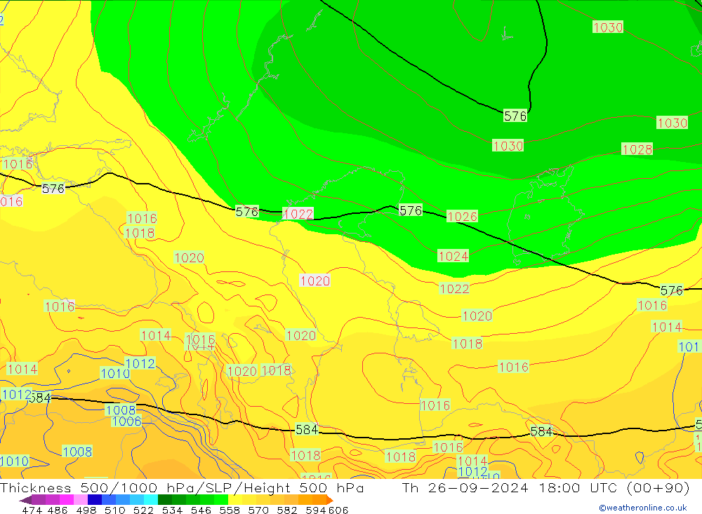 Thck 500-1000hPa GFS gio 26.09.2024 18 UTC