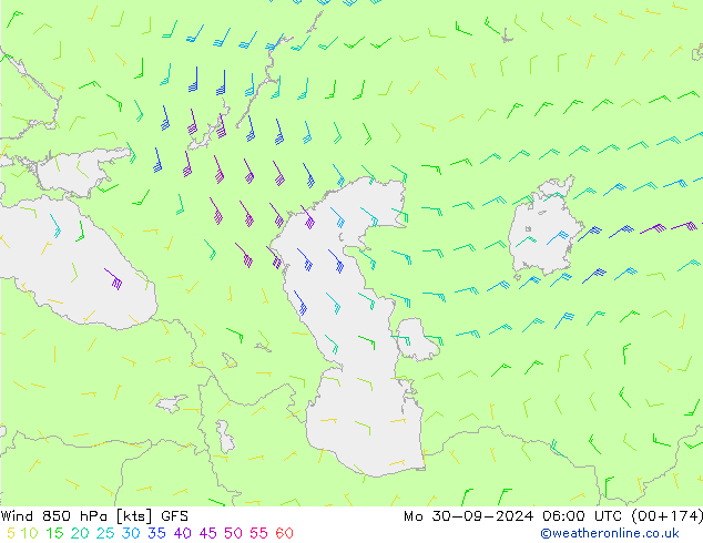 ветер 850 гПа GFS пн 30.09.2024 06 UTC