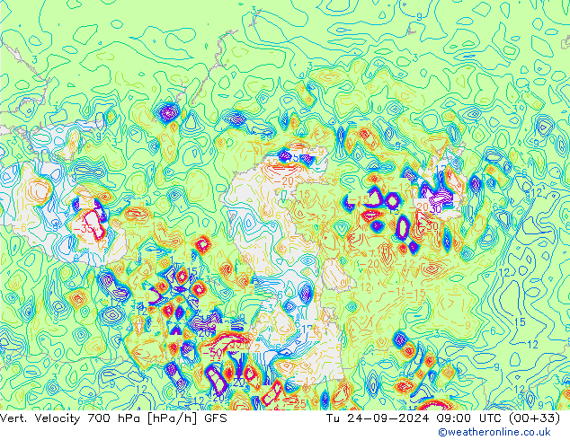 Vert. Velocity 700 hPa GFS Tu 24.09.2024 09 UTC