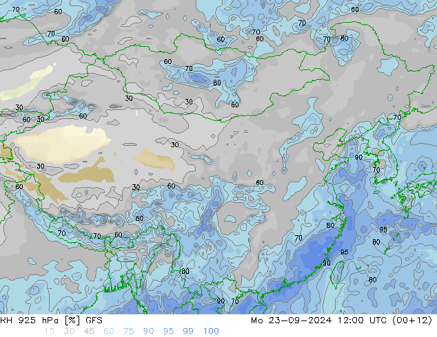 Humedad rel. 925hPa GFS lun 23.09.2024 12 UTC