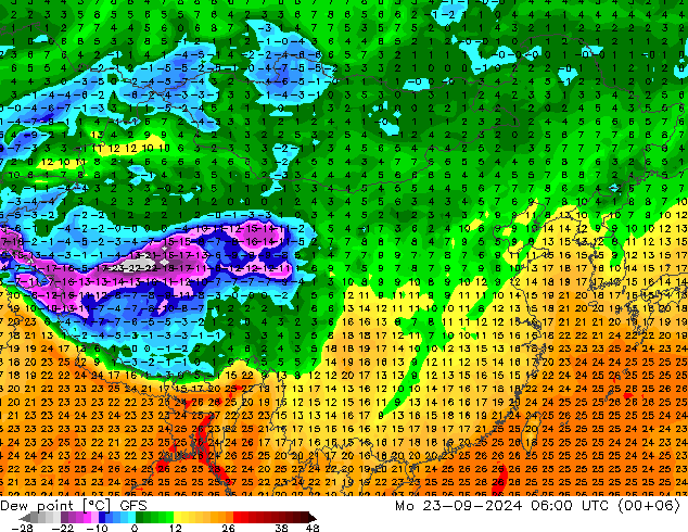 Punto de rocío GFS lun 23.09.2024 06 UTC