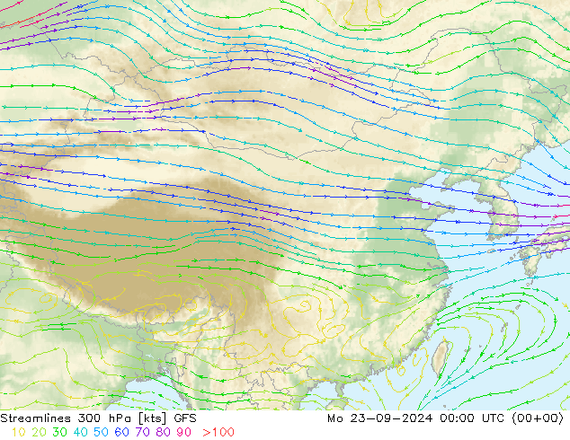 Streamlines 300 hPa GFS Mo 23.09.2024 00 UTC