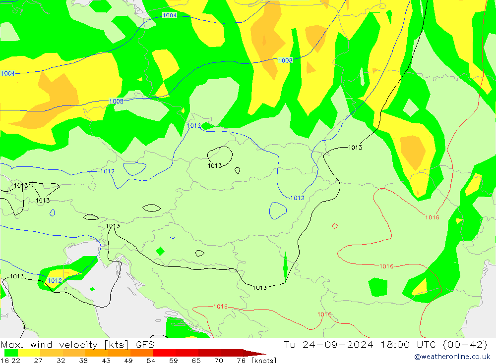 Max. wind velocity GFS Tu 24.09.2024 18 UTC