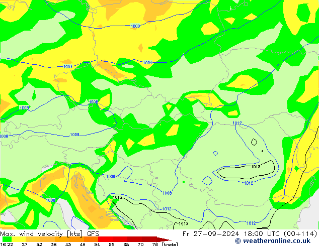 Max. wind velocity GFS ven 27.09.2024 18 UTC