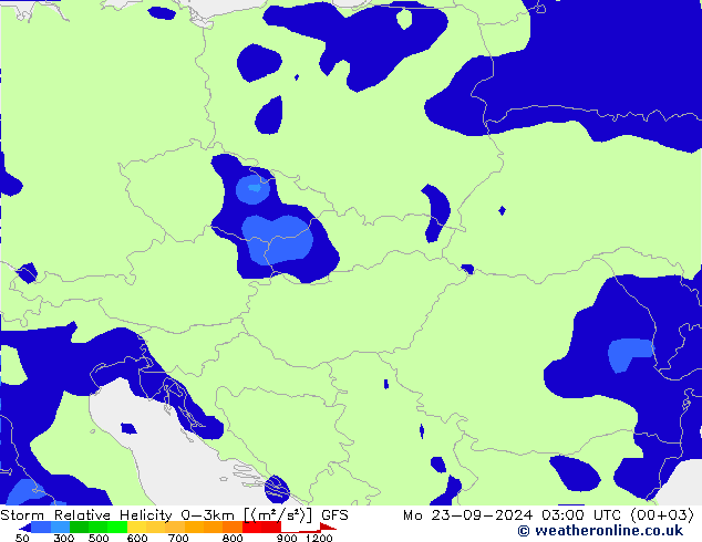 Storm Relative Helicity GFS Mo 23.09.2024 03 UTC