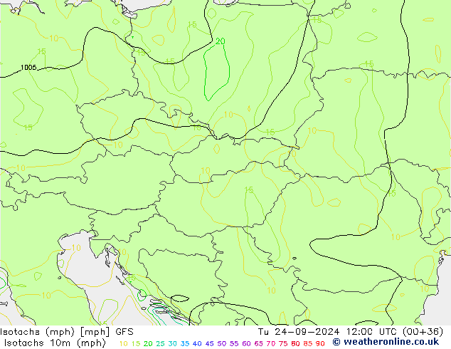 Eşrüzgar Hızları mph GFS Sa 24.09.2024 12 UTC