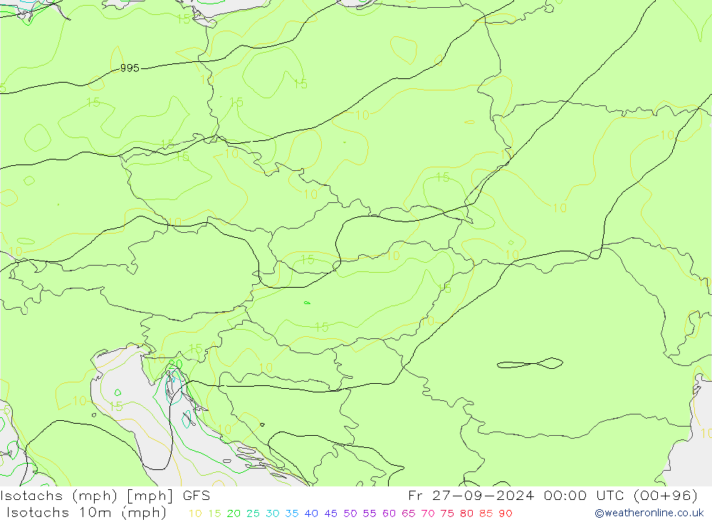 Isotachs (mph) GFS Fr 27.09.2024 00 UTC