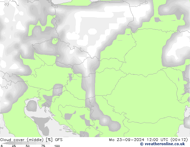 Cloud cover (middle) GFS Mo 23.09.2024 12 UTC