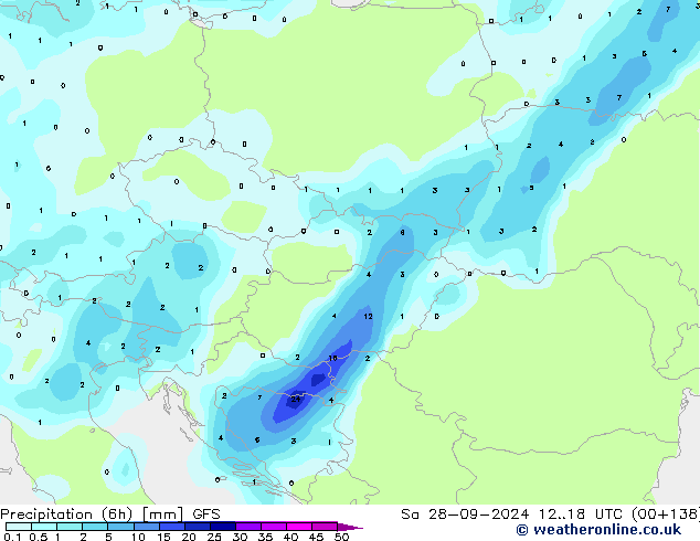 Précipitation (6h) GFS sam 28.09.2024 18 UTC