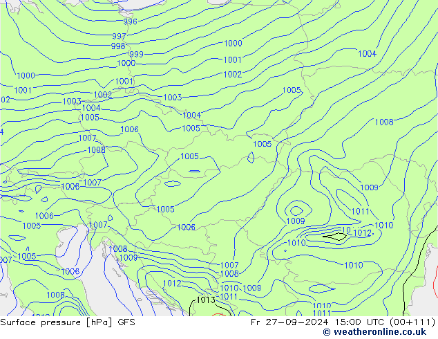 ciśnienie GFS pt. 27.09.2024 15 UTC