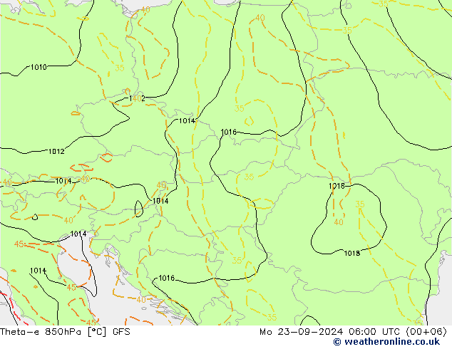 Theta-e 850гПа GFS пн 23.09.2024 06 UTC