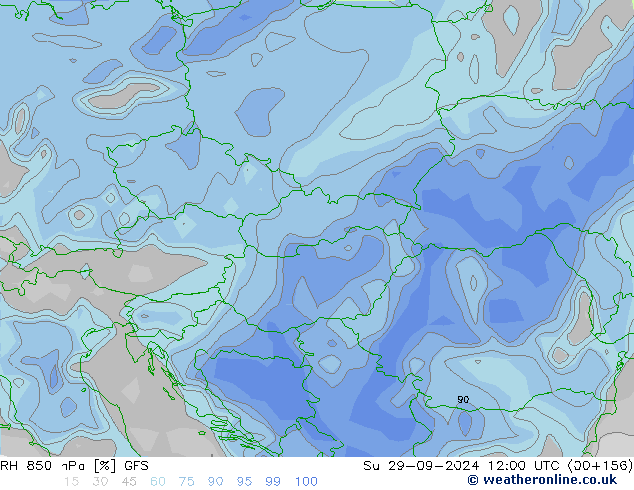 RH 850 hPa GFS dom 29.09.2024 12 UTC