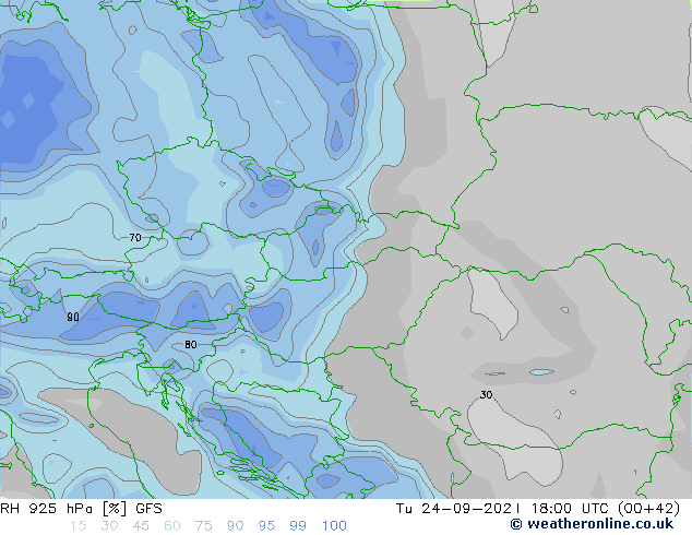 RH 925 hPa GFS Tu 24.09.2024 18 UTC