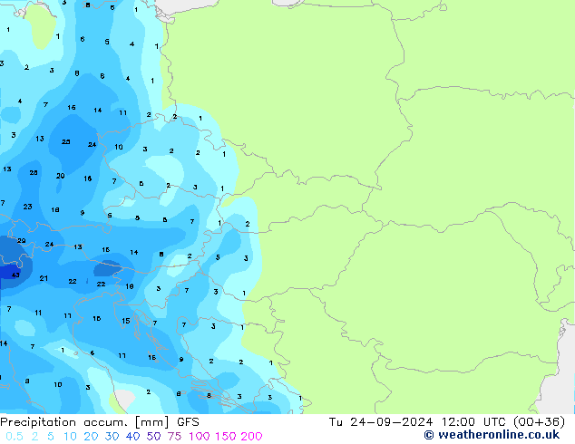 Toplam Yağış GFS Sa 24.09.2024 12 UTC