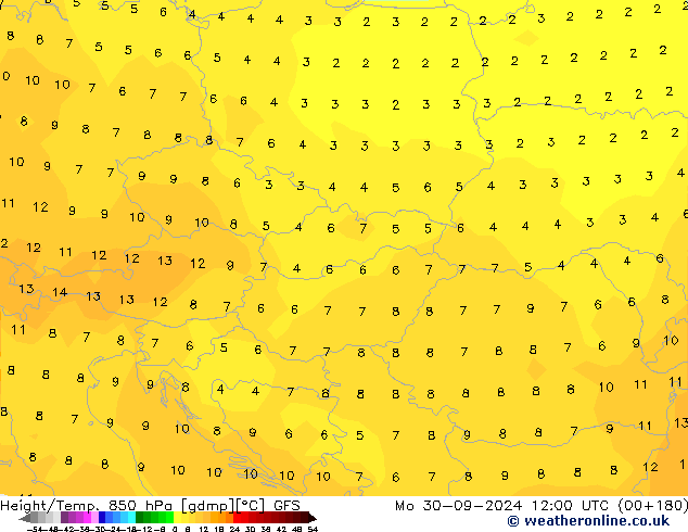 Height/Temp. 850 hPa GFS Mo 30.09.2024 12 UTC