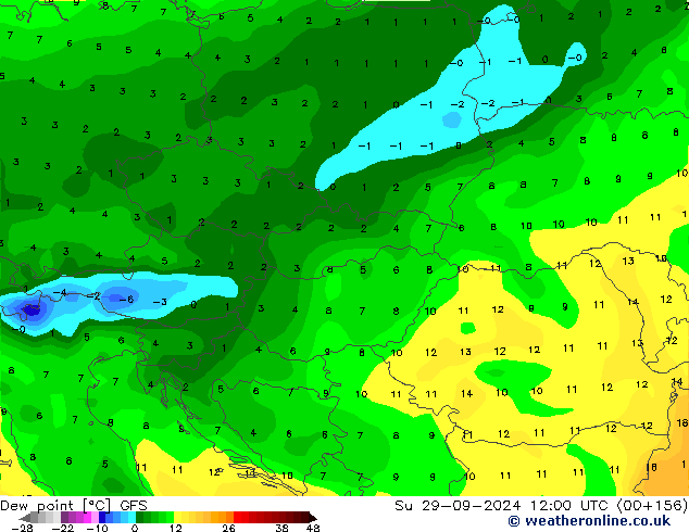 Punto di rugiada GFS dom 29.09.2024 12 UTC