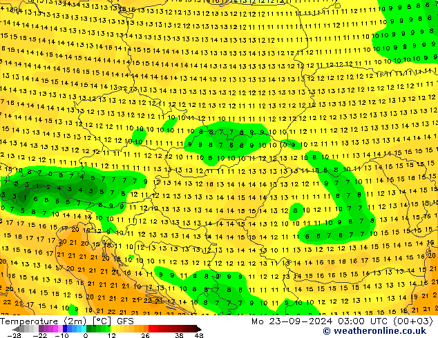 Temperature (2m) GFS Mo 23.09.2024 03 UTC