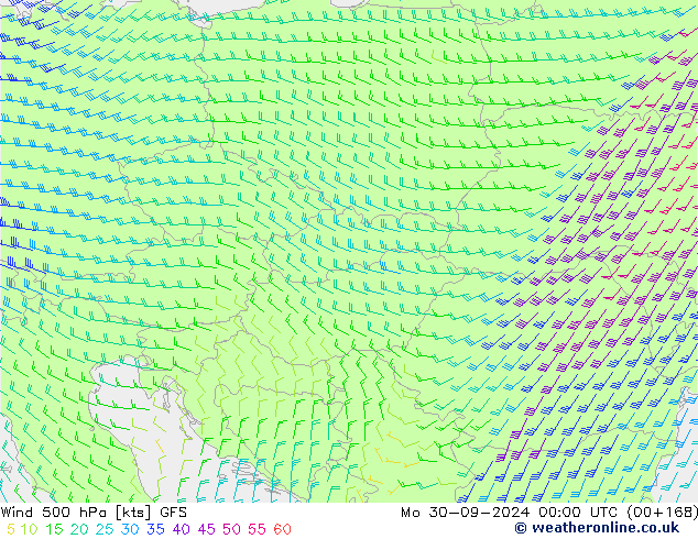 Vento 500 hPa GFS lun 30.09.2024 00 UTC