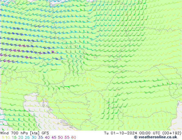 Wind 700 hPa GFS Di 01.10.2024 00 UTC