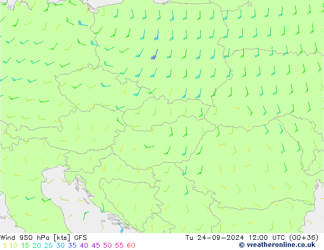 Wind 950 hPa GFS Tu 24.09.2024 12 UTC