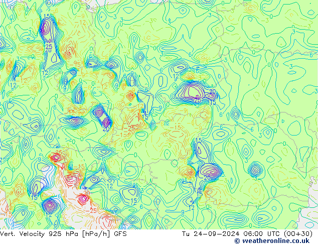 Vert. Velocity 925 hPa GFS Tu 24.09.2024 06 UTC