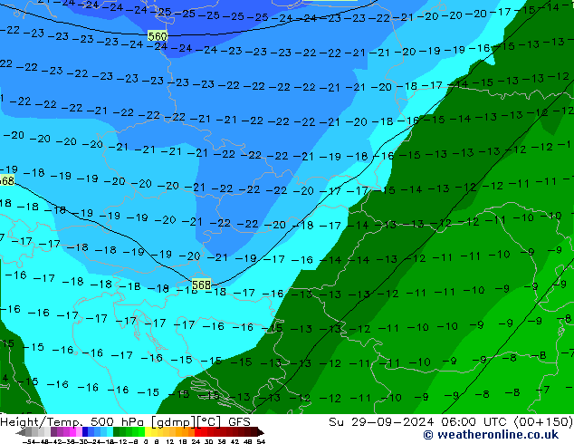 Z500/Rain (+SLP)/Z850 GFS Su 29.09.2024 06 UTC