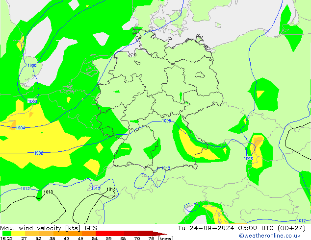 Max. wind velocity GFS Tu 24.09.2024 03 UTC