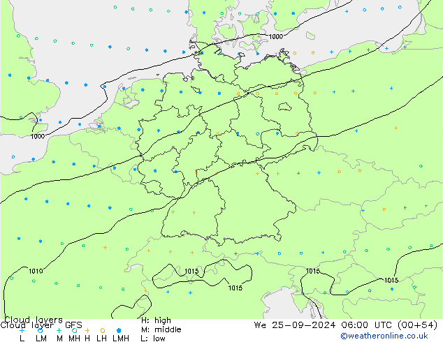 Cloud layer GFS mer 25.09.2024 06 UTC