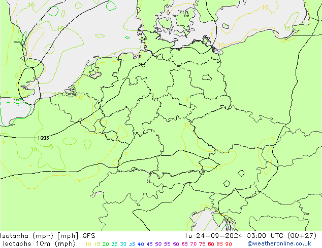 Isotaca (mph) GFS mar 24.09.2024 03 UTC