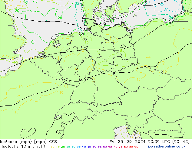 Isotachs (mph) GFS  25.09.2024 00 UTC