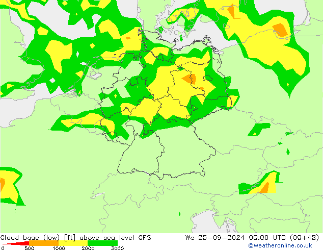 Höhe untere Wolkengrenze GFS Mi 25.09.2024 00 UTC