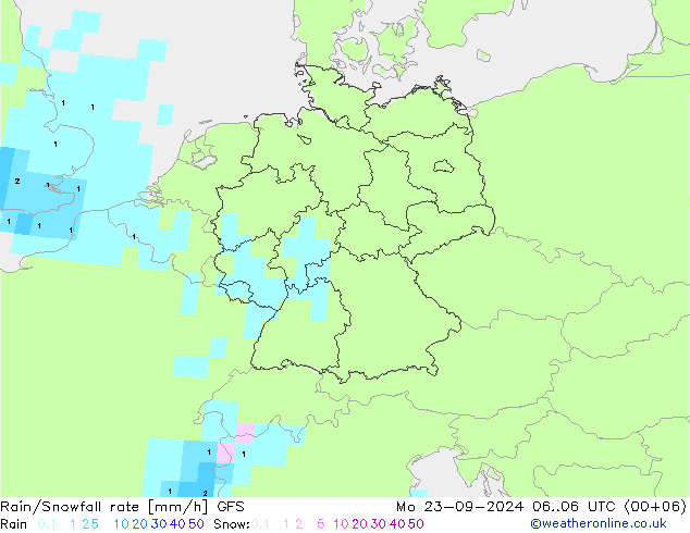 Rain/Snowfall rate GFS Mo 23.09.2024 06 UTC