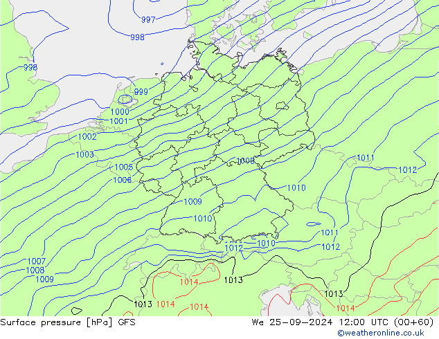 Surface pressure GFS We 25.09.2024 12 UTC