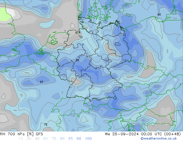 RH 700 hPa GFS We 25.09.2024 00 UTC