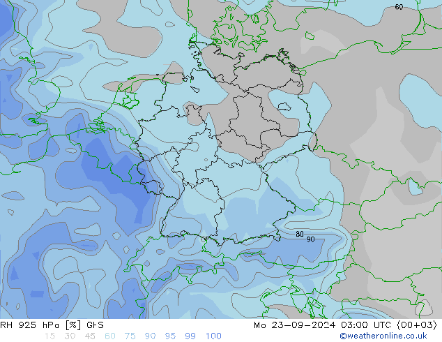 RH 925 hPa GFS Mo 23.09.2024 03 UTC