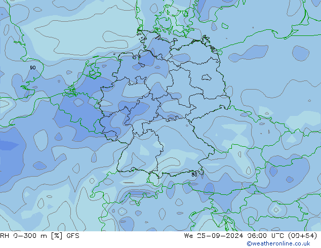 RH 0-300 m GFS We 25.09.2024 06 UTC