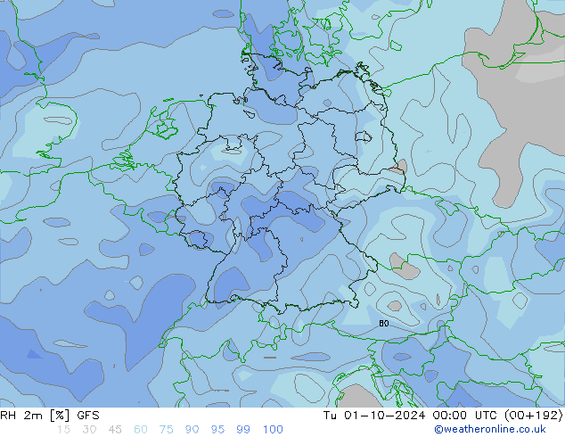 RH 2m GFS Tu 01.10.2024 00 UTC